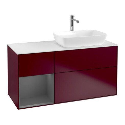 V&B Meuble sous lavabo Finion 120 cm, pl w m, étagère anthracite avec laque, peo m