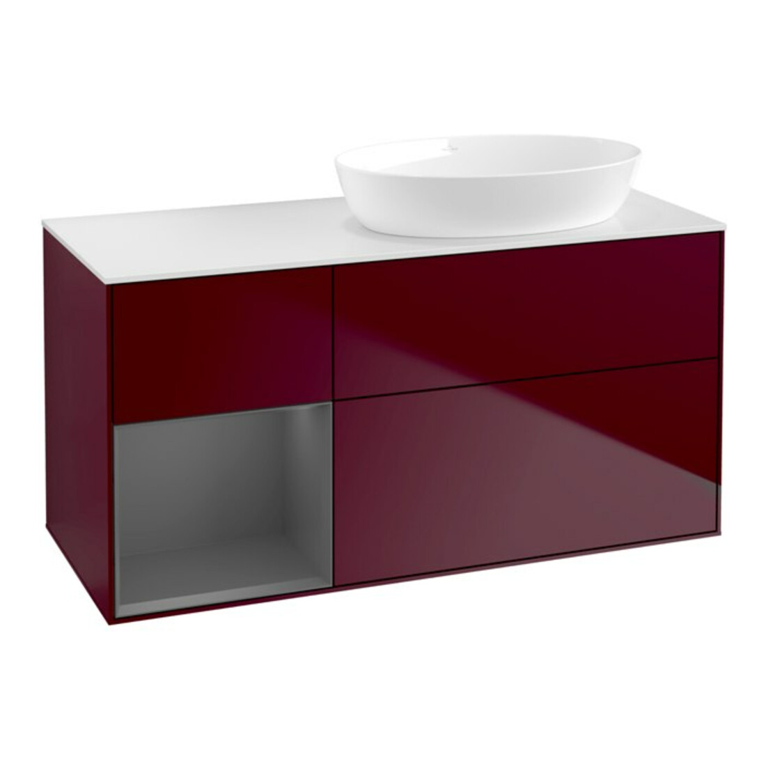 V&B Meuble sous lavabo Finion 120 cm, Pl w m, étagère anthracite mat laqué, Peo m