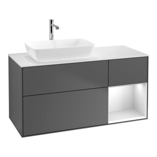 V&B Meuble sous lavabo Finion 120 cm, Pl w m, Étagère blanche avec laque, Anthracite m
