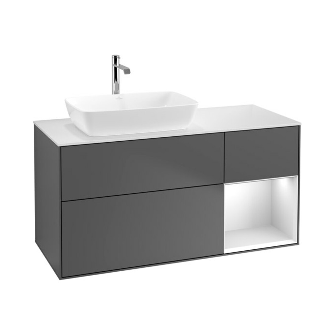 V&B Meuble sous lavabo Finion 120 cm, Pl w m, Étagère blanche avec laque, Anthracite m