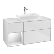 V&B Meuble sous lavabo Finion 120 cm, Pl w m, Étagère blanche laquée, blanche laquée
