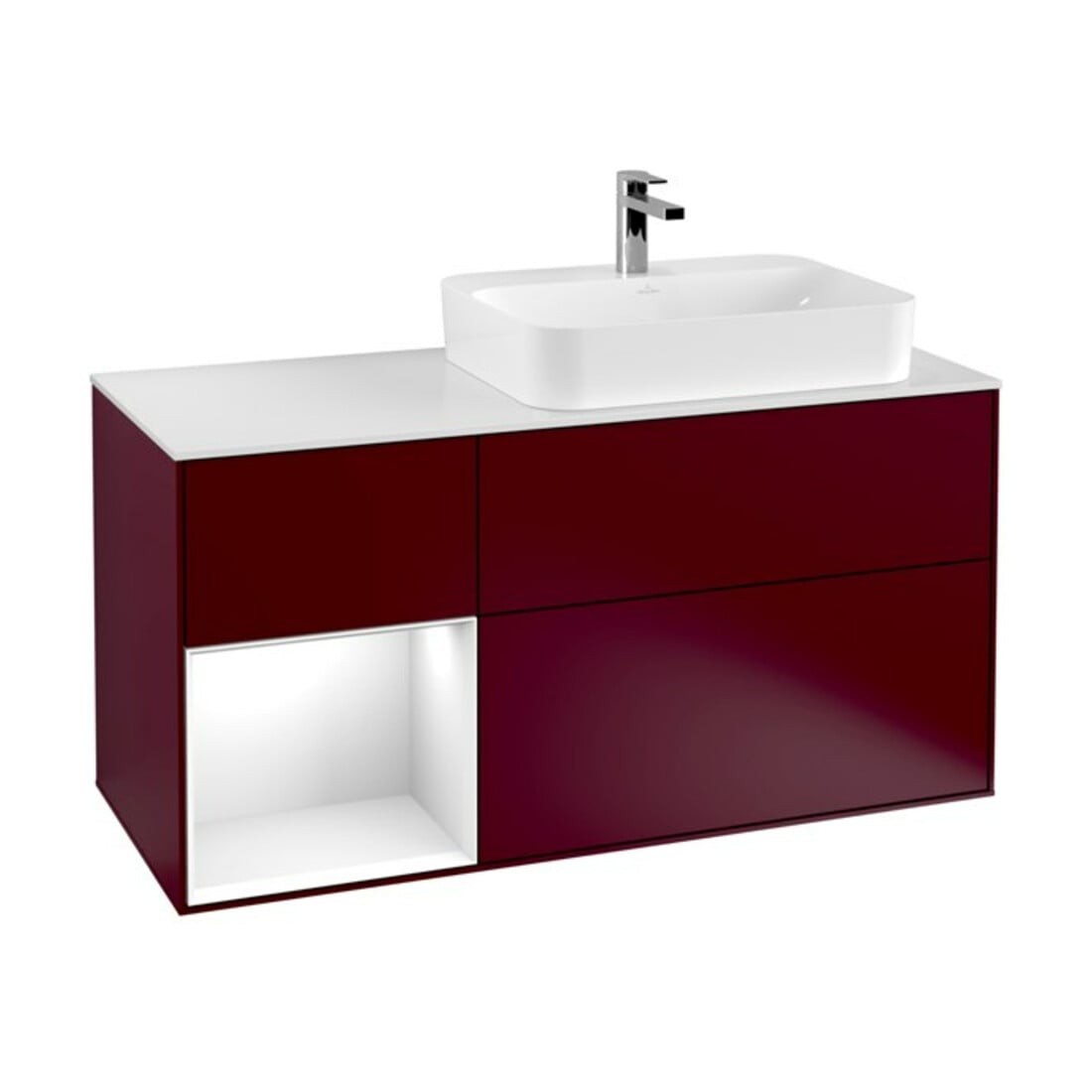 V&B Meuble sous-lavabo Finion 120 cm, Pl w m, Étagère gauche, blanc brillant, laqué, Peo m