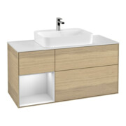 V&B Meuble sous lavabo Finion 120 cm, Pl w m, Étagère gauche, blanc mat, Lac, Oa ven
