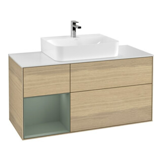 V&B Meuble sous lavabo Finion 120 cm, Pl w m, Étagère gauche, Oli. m Lac, Oa ven