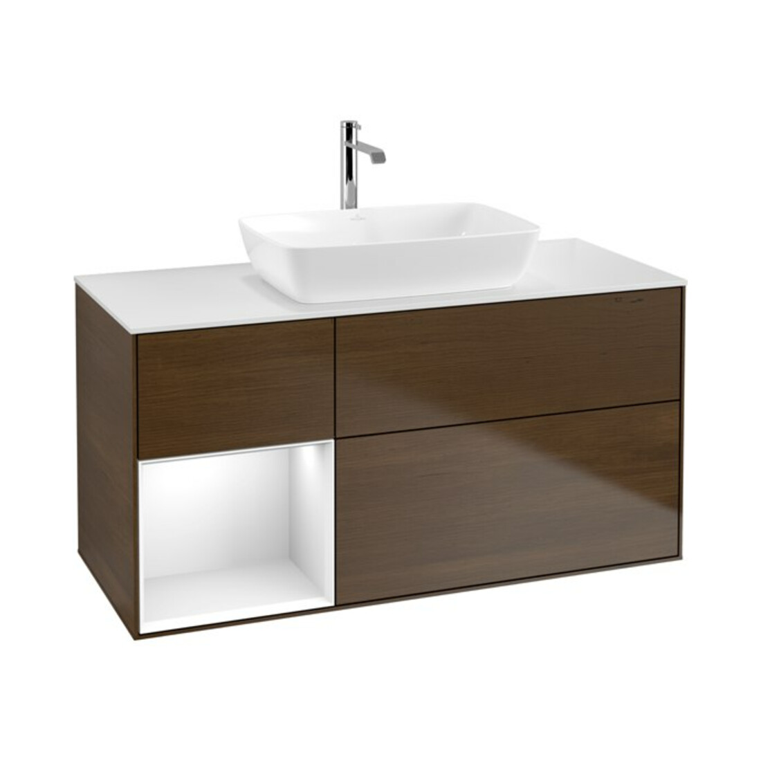 V&B Meuble sous lavabo Finion 120 cm, Pl w m, Reg glo blc. Laqué, noyer ven.