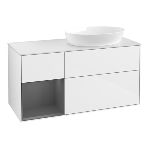 V&B Meuble sous lavabo Finion 120 cm, Pl w m, Rg A m Lac, blanc brillant Lac