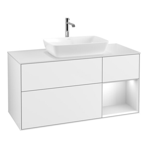 V&B Meuble sous lavabo Finion 120 cm, Pl w m, Rg blc m laq, blc laq brillant