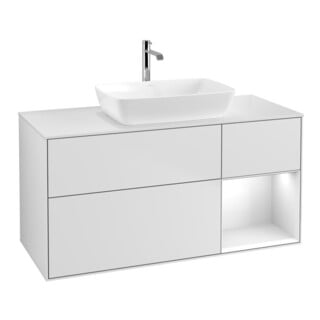 V&B Meuble sous lavabo Finion 120 cm, Pl w m, Rg brillant blanc. Laqué, blanc mat laqué
