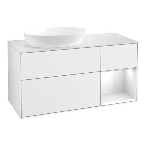 V&B Meuble sous lavabo Finion 120 cm, Pl w m, Rg g blanc laqué, brillant blanc laqué