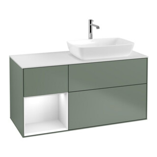 V&B Meuble sous lavabo Finion 120 cm, Pl w m, Rg g blanc laqué, Oli. m laqué