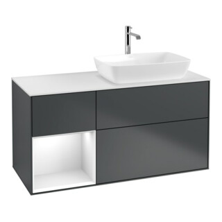 V&B Meuble sous-lavabo Finion 120 cm, Pl w m, Rg g w Lac, éclairage mural, md bl. m Lac
