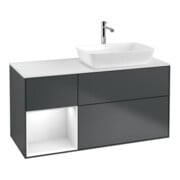 V&B Meuble sous-lavabo Finion 120 cm, Pl w m, Rg g w Lac, éclairage mural, md bl. m Lac