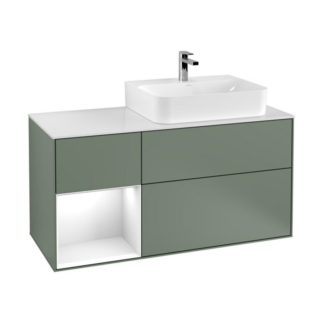 V&B Meuble sous lavabo Finion 120 cm, Pl w m, Rg l g w Lac, Oli. m Lac