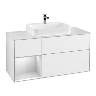 V&B Meuble sous lavabo Finion 120 cm, Pl w m, Rg l w m Lac, blanc brillant Lac