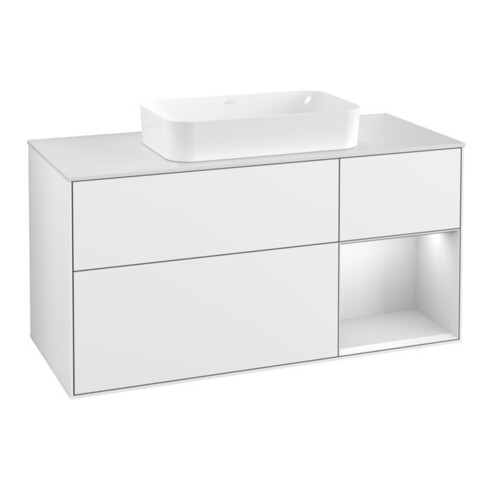 V&B Meuble sous lavabo Finion 120 cm, Pl w m, Rg r w m Lac, blanc brillant Lac