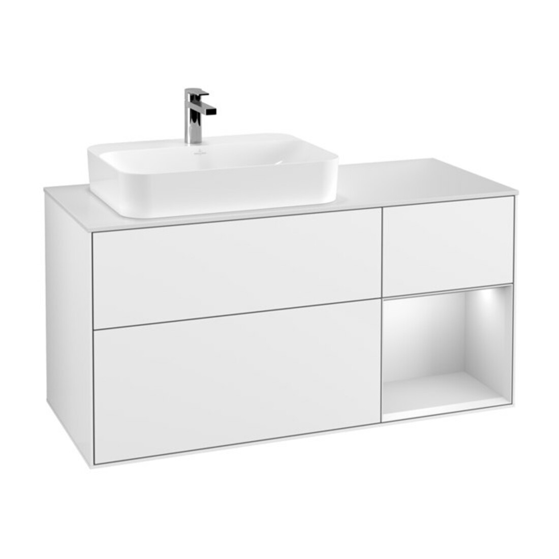 V&B Meuble sous lavabo Finion 120 cm, Pl w m, Rg r w m Lac, blanc brillant Lac