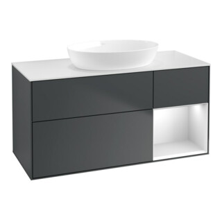 V&B Meuble sous lavabo Finion 120 cm, Pl w m, Rg w m Lac, éclairage mural, md bl. m Lac