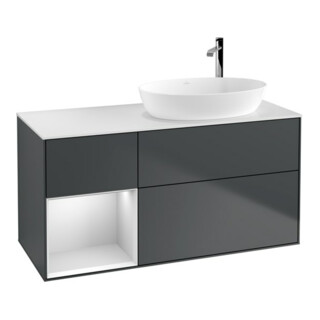 V&B Meuble sous lavabo Finion 120 cm, Pl w m, Rg w m Lac, éclairage mural, md bl. m Lac