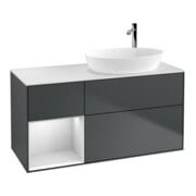V&B Meuble sous lavabo Finion 120 cm, Pl w m, Rg w m Lac, éclairage mural, md bl. m Lac