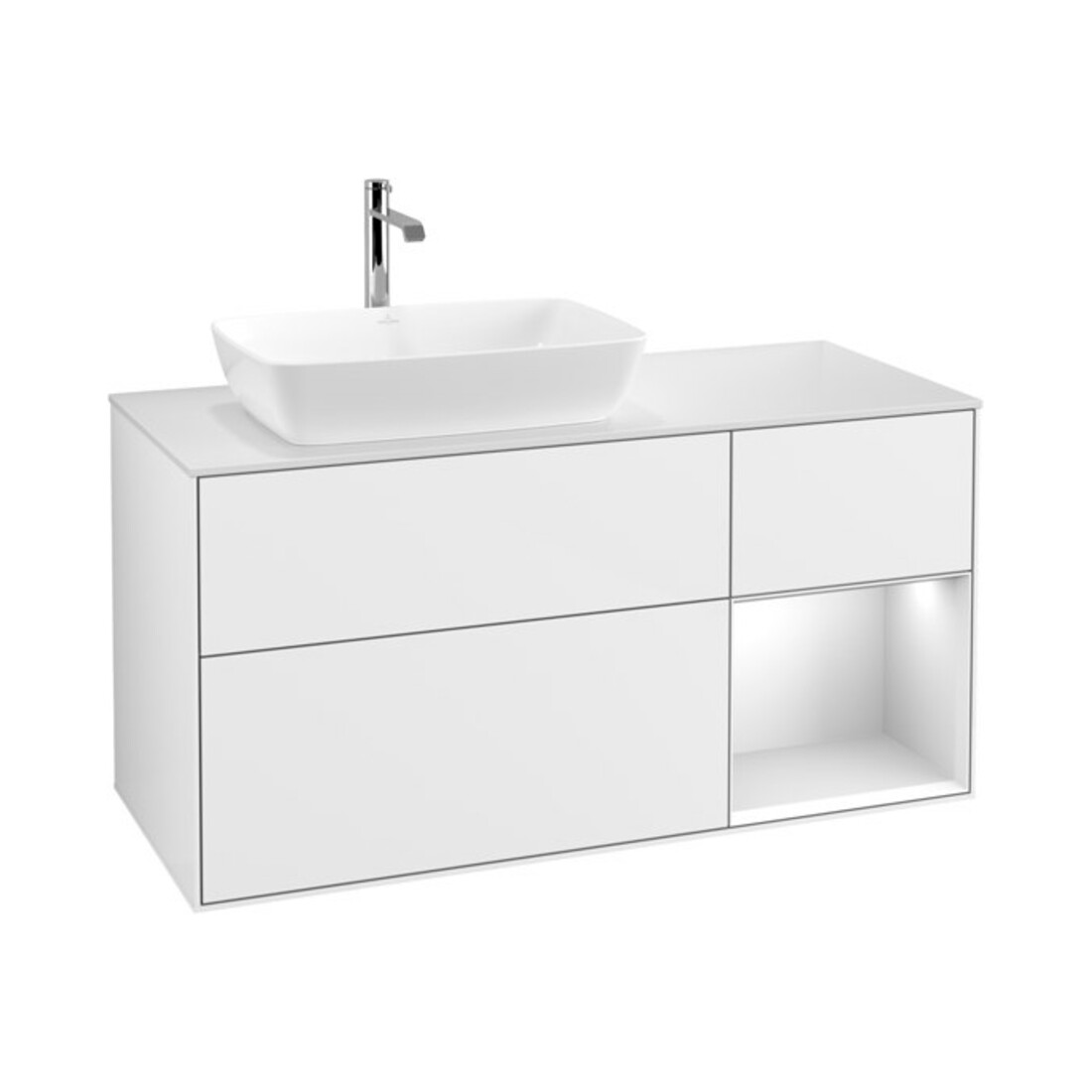 V&B Meuble sous lavabo Finion 120 cm, Pl w m, Rg wh. m Lac, glo wh. Lac
