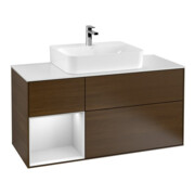 V&B Meuble sous lavabo Finion 120 cm, Pl w m, Tiroir gauche blanc mat, laqué, noyer veinée