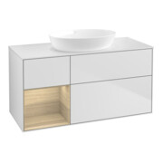 V&B Meuble sous lavabo Finion 120 cm, placage blanc, avec tiroir, blanc mat laqué