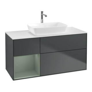 V&B Meuble sous lavabo Finion 120 cm, placage blanc mat, chêne naturel mat laqué, avec plancher mat laqué