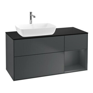 V&B Meuble sous lavabo Finion 120 cm, placage blanc mat, chêne rouge mat, blanc mat
