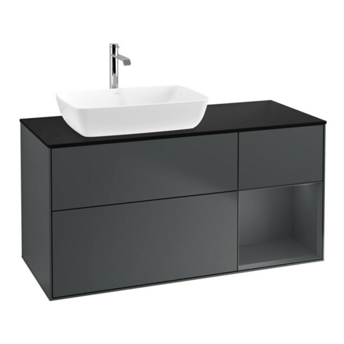 V&B Meuble sous lavabo Finion 120 cm, placage blanc mat, chêne rouge mat, blanc mat