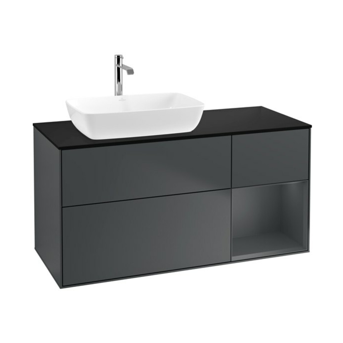 V&B Meuble sous lavabo Finion 120 cm, placage blanc mat, chêne rouge mat, blanc mat