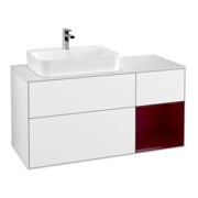 V&B Meuble sous lavabo Finion 120 cm, placage blanc mat, étagère droite Peo, laqué blanc brillant
