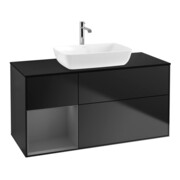 V&B Meuble sous lavabo Finion 120 cm, placage blanc mat, façade A mat laqué bleu