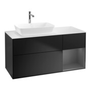 V&B Meuble sous-lavabo Finion 120 cm, placage blanc mat, façade A mat laqué, bleu mat laqué