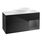 V&B Meuble sous lavabo Finion 120 cm, placage blanc mat, façade A mat laqué, bleu mat laqué