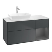 V&B Meuble sous lavabo Finion 120 cm, placage blanc mat, façade A mate laquée, avec tiroir mat laqué
