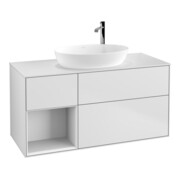 V&B Meuble sous lavabo Finion 120 cm, placage blanc mat, façade blanc brillant laqué