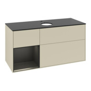 V&B Meuble sous lavabo Finion 120 cm, placage blanc mat, façade bleue mat laquée, poignée grise mat laquée-3