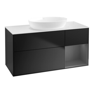 V&B Meuble sous-lavabo Finion 120 cm, placage blanc mat, façade en aulne mat laqué bleu
