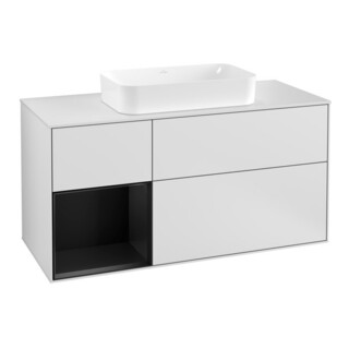 V&B Meuble sous lavabo Finion 120 cm, placage blanc mat, façade laque bleue mate, blanc mat