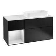 V&B Meuble sous lavabo Finion 120 cm, placage blanc mat, façade laquée blanche, bleu laqué-1