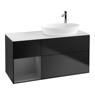 V&B Meuble sous lavabo Finion 120 cm, placage blanc mat, face A mat laqué, bleu mat laqué