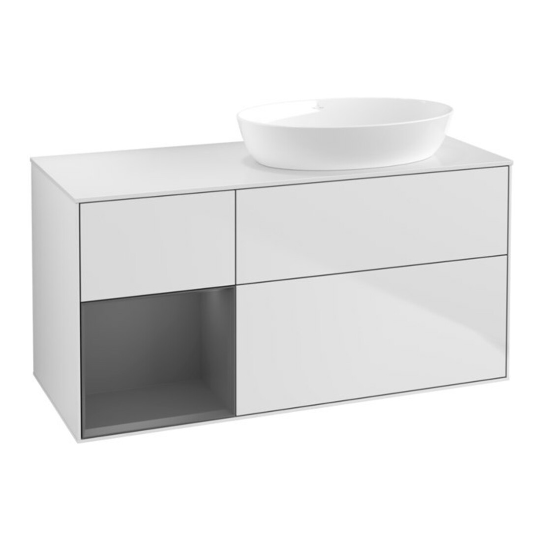 V&B Meuble sous lavabo Finion 120 cm, placage blanc mat, face avant laquée blanche mat