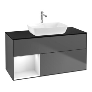 V&B Meuble sous lavabo Finion 120 cm, placage blanc mat, laqué anthracite mat