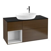 V&B Meuble sous lavabo Finion 120 cm, placage blanc mat, laqué blanc brillant, noyer veneer