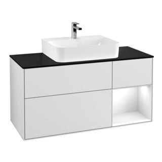 V&B Meuble sous lavabo Finion 120 cm, placage blanc mat, laqué blanc mat