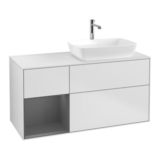 V&B Meuble sous lavabo Finion 120 cm, placage blanc mat, laqué blanc mat