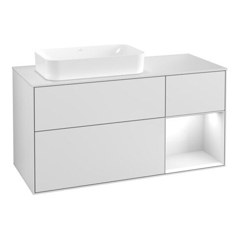V&B Meuble sous lavabo Finion 120 cm, placage blanc mat, laqué blanc mat