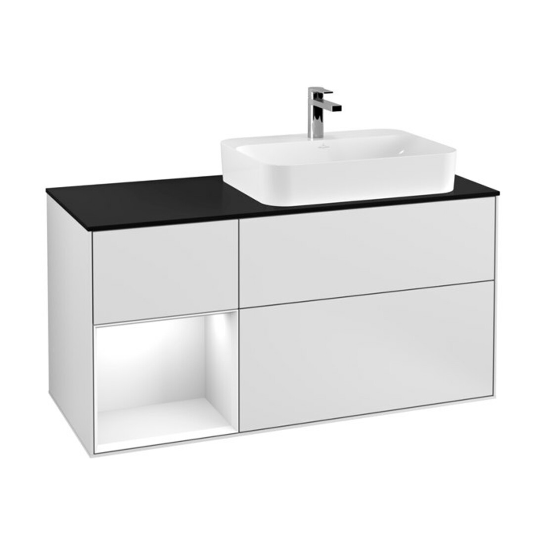 V&B Meuble sous lavabo Finion 120 cm, placage blanc mat, laqué blanc, mat laqué