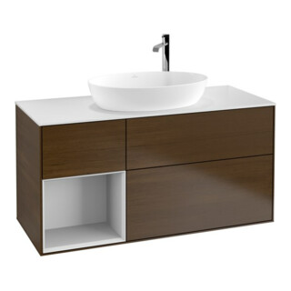 V&B Meuble sous-lavabo Finion 120 cm, placage blanc mat, laque blanc mat, noyer veinée