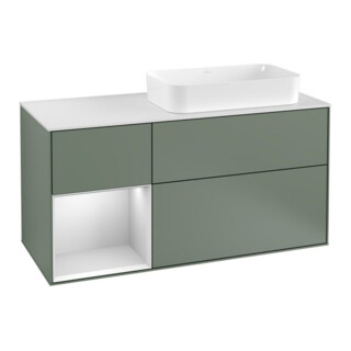 V&B Meuble sous lavabo Finion 120 cm, placage blanc mat, laqué blanc mat, olivier mat laqué